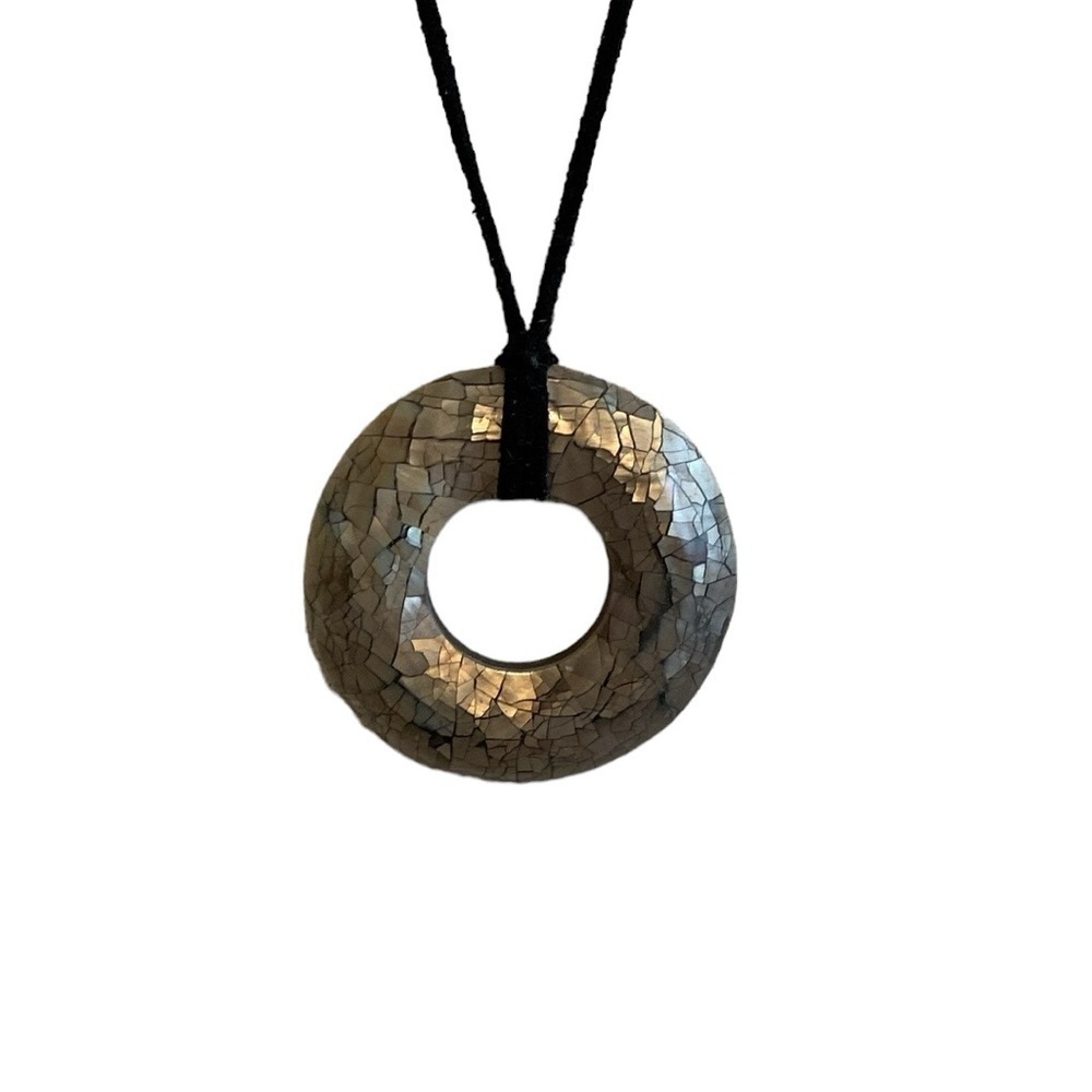 Lia Sophia Resin Pendant Necklace Mosaic Shell Suede Cord 16”